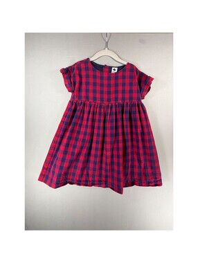 Busy Bees Girls Red Navy Blue Buffalo Check Plaid Button Back Dress Size 5